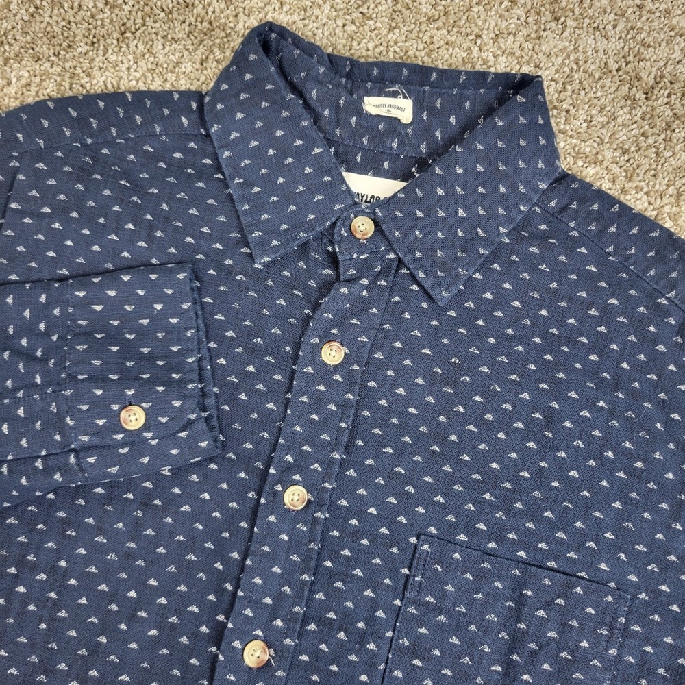 Taylor Stitch Mens 40 Blue AOP Button Up Long Sleeve